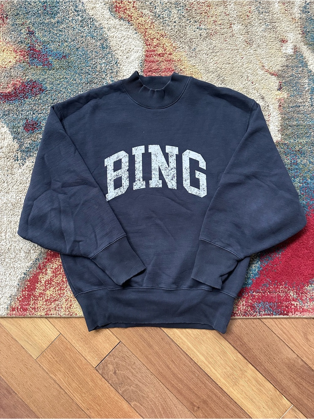 Anine Bing Navy Bradie “Bing” Crewneck Sweatershirt